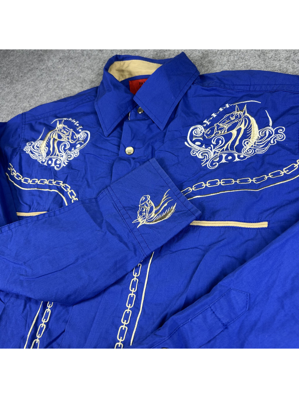 Patron Cito Red Label Embroidered Western Shirt Mens S Pearl Snap Blue Horses